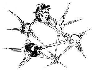 Illustration of women forming a connected network.